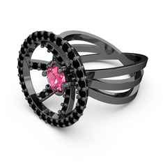 Mayra Çember Yüzük - Siyah zirkon ve pembe kuvars 925 ayar siyah rodyum kaplama gümüş yüzük #t5lupk