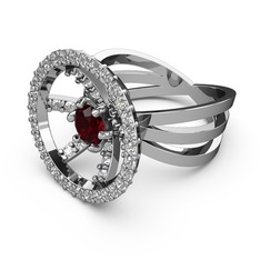 Beyaz zirkon ve garnet 14 ayar beyaz altın yüzük