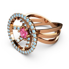 Mayra Çember Yüzük - Akuamarin ve pembe kuvars 18 ayar rose altın yüzük #w55c8e