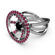 Rodolit garnet ve siyah zirkon 18 ayar beyaz altın yüzük
