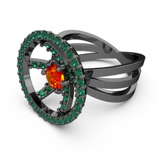 Yeşil kuvars ve sitrin 925 ayar siyah rodyum kaplama gümüş yüzük