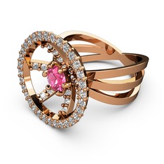 Swarovski ve pembe kuvars 14 ayar rose altın yüzük