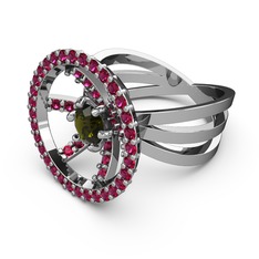 Rodolit garnet ve peridot 8 ayar beyaz altın yüzük