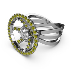 Peridot ve swarovski 18 ayar beyaz altın yüzük