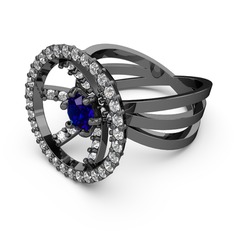 Mayra Çember Yüzük - Swarovski ve lab safir 925 ayar siyah rodyum kaplama gümüş yüzük #yszig9