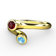Garnet ve akuamarin 8 ayar altın yüzük
