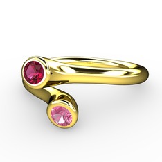 Poyraz Yüzük - Rodolit garnet ve pembe kuvars 14 ayar altın yüzük #10b2xa4