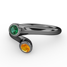 Poyraz Yüzük - Yeşil kuvars ve sitrin 925 ayar siyah rodyum kaplama gümüş yüzük #10da33c