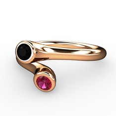 Poyraz Yüzük - Siyah zirkon ve rodolit garnet 18 ayar rose altın yüzük #111av4o