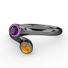 Poyraz Yüzük - Ametist ve sitrin 925 ayar siyah rodyum kaplama gümüş yüzük #119tvog