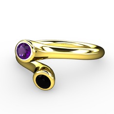 Poyraz Yüzük - Ametist ve siyah zirkon 8 ayar altın yüzük #11cntv1