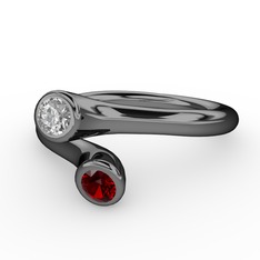 Swarovski ve garnet 925 ayar siyah rodyum kaplama gümüş yüzük