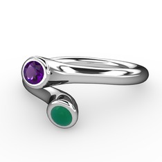 Ametist ve kök zümrüt 925 ayar gümüş yüzük