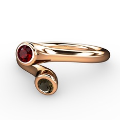 Poyraz Yüzük - Garnet ve dumanlı kuvars 18 ayar rose altın yüzük #13i179s