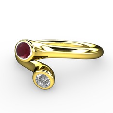Poyraz Yüzük - Kök yakut ve swarovski 14 ayar altın yüzük #13rudkp