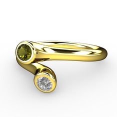Peridot ve beyaz zirkon 8 ayar altın yüzük