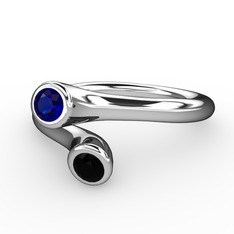 Poyraz Yüzük - Lab safir ve siyah zirkon 18 ayar beyaz altın yüzük #1481yu2