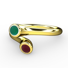 Poyraz Yüzük - Kök zümrüt ve kök yakut 18 ayar altın yüzük #16qfoo