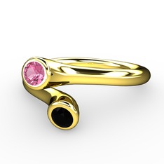 Poyraz Yüzük - Pembe kuvars ve siyah zirkon 8 ayar altın yüzük #16sprb5