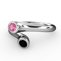 Poyraz Yüzük - Pembe kuvars ve siyah zirkon 925 ayar gümüş yüzük #17nh09k