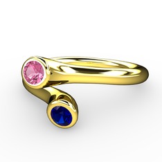 Poyraz Yüzük - Pembe kuvars ve lab safir 14 ayar altın yüzük #180erai