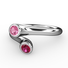 Pembe kuvars ve rodolit garnet 18 ayar beyaz altın yüzük