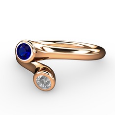 Lab safir ve swarovski 14 ayar rose altın yüzük