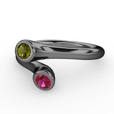 Poyraz Yüzük - Peridot ve rodolit garnet 925 ayar siyah rodyum kaplama gümüş yüzük #19qpu3x