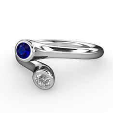Lab safir ve swarovski 8 ayar beyaz altın yüzük