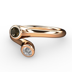Poyraz Yüzük - Dumanlı kuvars ve beyaz zirkon 14 ayar rose altın yüzük #1cvww8j