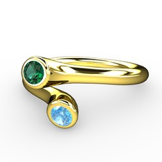 Poyraz Yüzük - Yeşil kuvars ve akuamarin 925 ayar altın kaplama gümüş yüzük #1czgy2p