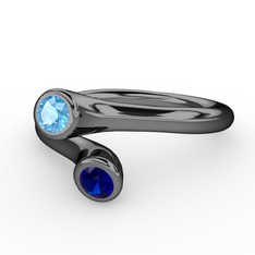 Poyraz Yüzük - Akuamarin ve lab safir 925 ayar siyah rodyum kaplama gümüş yüzük #1d1fong