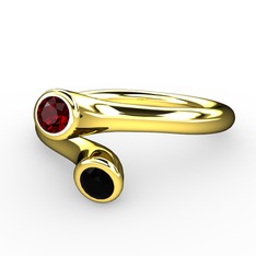 Garnet ve siyah zirkon 925 ayar altın kaplama gümüş yüzük