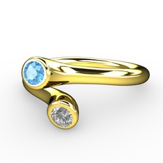 Akuamarin ve swarovski 925 ayar altın kaplama gümüş yüzük