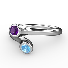 Poyraz Yüzük - Ametist ve akuamarin 8 ayar beyaz altın yüzük #1dk9ouo