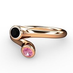 Poyraz Yüzük - Siyah zirkon ve pembe kuvars 14 ayar rose altın yüzük #1dmcat3