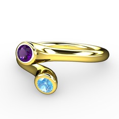Poyraz Yüzük - Ametist ve akuamarin 925 ayar altın kaplama gümüş yüzük #1efylu1