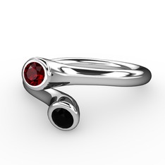 Garnet ve siyah zirkon 8 ayar beyaz altın yüzük