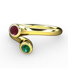 Poyraz Yüzük - Kök yakut ve yeşil kuvars 18 ayar altın yüzük #1euwu9v