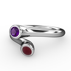 Poyraz Yüzük - Ametist ve kök yakut 8 ayar beyaz altın yüzük #1eylaq9