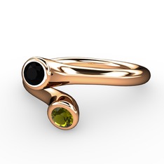 Siyah zirkon ve peridot 8 ayar rose altın yüzük