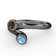 Poyraz Yüzük - Dumanlı kuvars ve akuamarin 925 ayar siyah rodyum kaplama gümüş yüzük #1gekpte