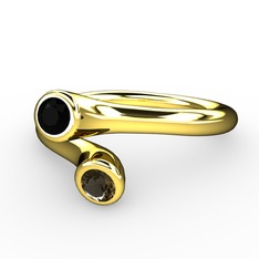 Poyraz Yüzük - Siyah zirkon ve dumanlı kuvars 925 ayar altın kaplama gümüş yüzük #1h06322