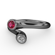Rodolit garnet ve beyaz zirkon 925 ayar siyah rodyum kaplama gümüş yüzük