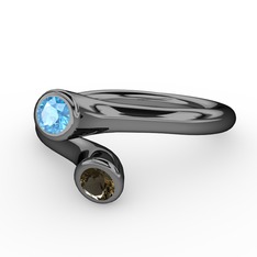 Poyraz Yüzük - Akuamarin ve dumanlı kuvars 925 ayar siyah rodyum kaplama gümüş yüzük #1ifavpf