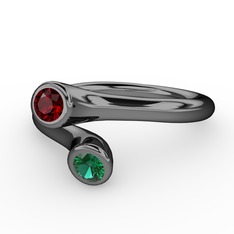 Garnet ve yeşil kuvars 925 ayar siyah rodyum kaplama gümüş yüzük