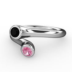 Poyraz Yüzük - Siyah zirkon ve pembe kuvars 14 ayar beyaz altın yüzük #1iw03s1