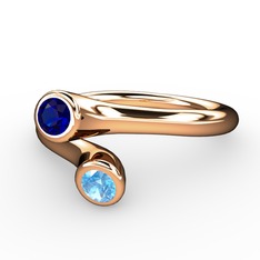 Lab safir ve akuamarin 925 ayar rose altın kaplama gümüş yüzük
