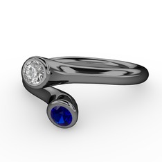 Poyraz Yüzük - Swarovski ve lab safir 925 ayar siyah rodyum kaplama gümüş yüzük #1jfgvnq