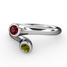Garnet ve peridot 8 ayar beyaz altın yüzük
